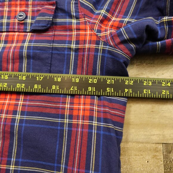 LL Bean Fleece-Lined Flannel Hoodie Plaid women's medium petite red navy - Picture 2 of 10